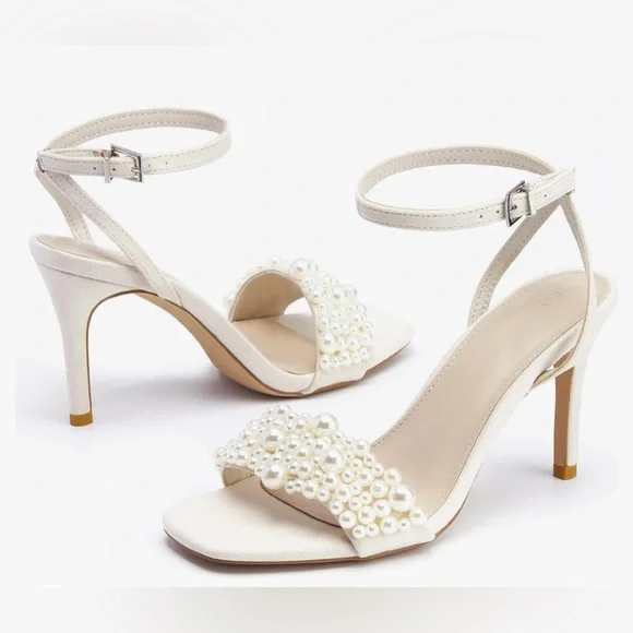 NWT Women's Open Toe Heeled Sandals Pearl Strap Stiletto, MULTI COLORS AVAILABLE